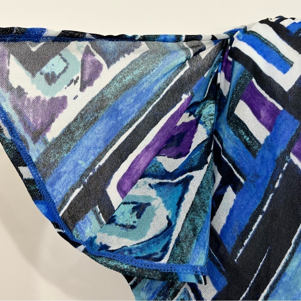 Chicos Black Blue Geometric Short Sleeve Blouse - Picture 4 of 14
